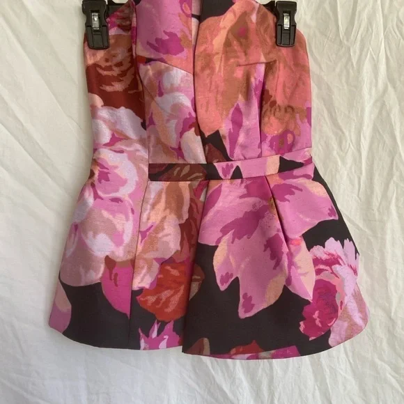 Cameo Strapless Abstract Floral Bustier Top Peplum Corset Modern Party Size S - Picture 8 of 15